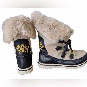 Sorel Snowdance Metallic Waterproof Winter Boots Fur Lace Up Snow Boots Sparkle